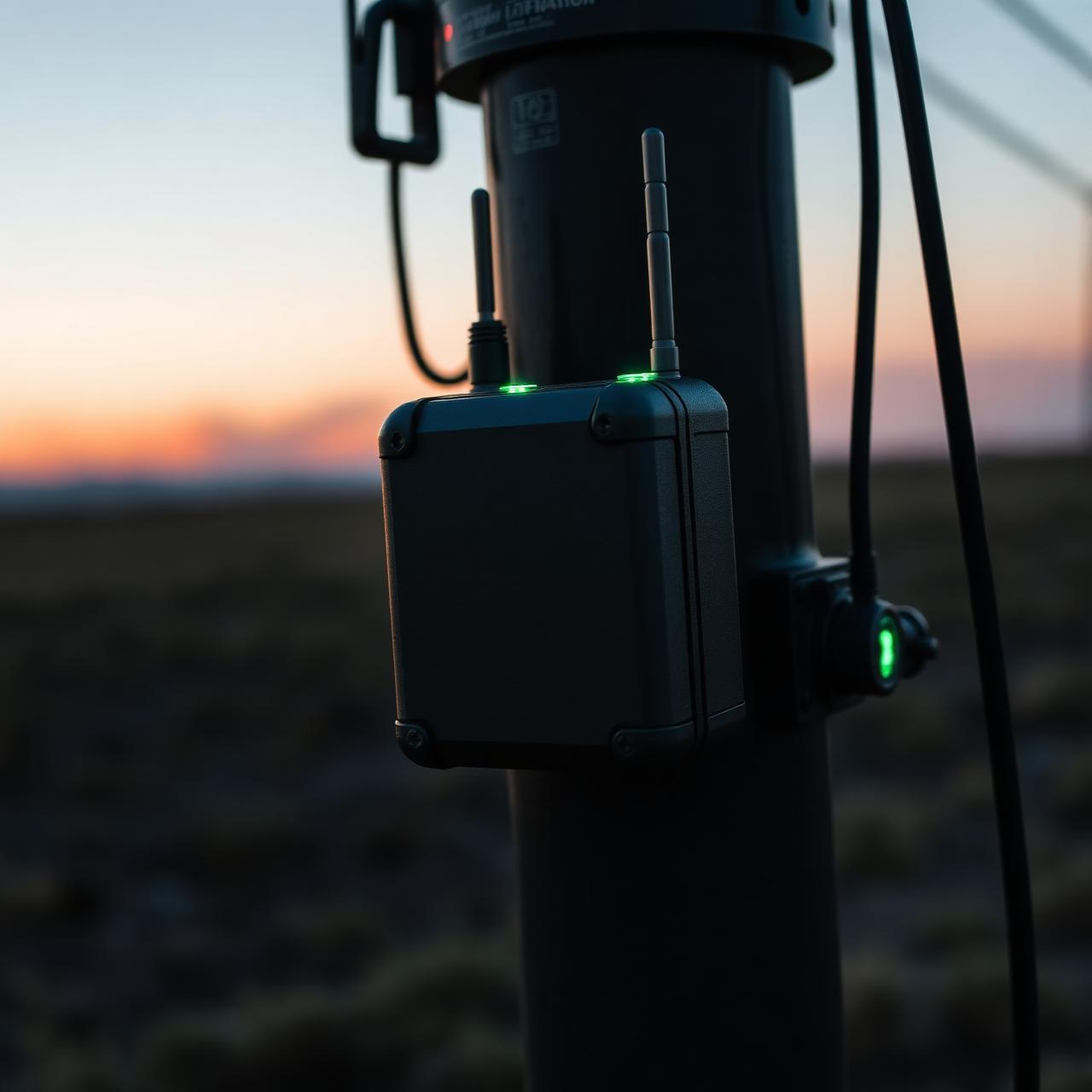 IrriGhost edge-AI sensor mounted on an irrigation pump at dusk